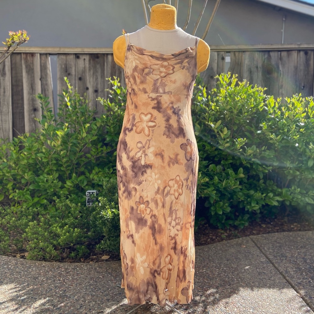 Benjamin A | Y2K Tan Cowl Neckline Maxi Dress